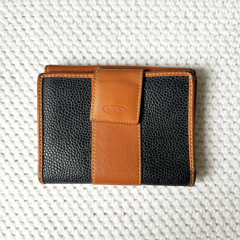 Bric’s Two Tone Black Tan Leather Milano Trifold Small Wallet Organization